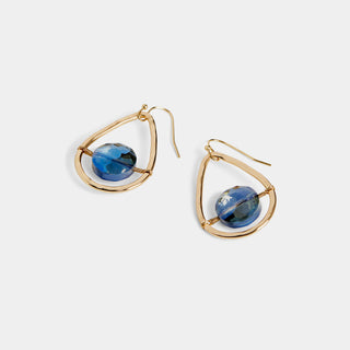 Whispers Bead Center Teardrop Earrings - Gold/Navy