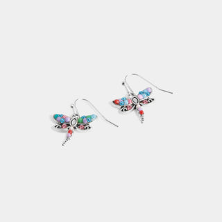 Whispers Beaded Dragonfly Dangle Earrings - Silver