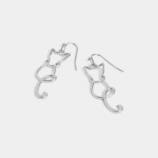 Whispers Cat Outline Dangle Earrings - Silver