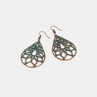 Whispers Rustic Flower Teardrop Earrings - Bronze