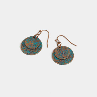 Whispers Rustic Etched Double Coin Earrings - Bronze