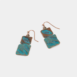 Whispers Rustic Square Dangle Earrings - Bronze