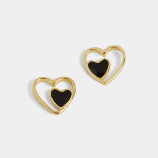 Whispers Double Heart Stud Earrings - Gold