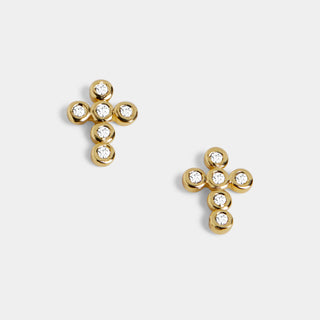 Whispers Bedazzled Cross Stud Earrings - Gold