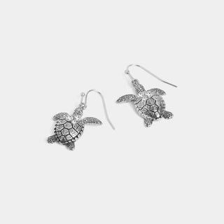 Whispers Sea Turtle Dangle Earrings - Silver