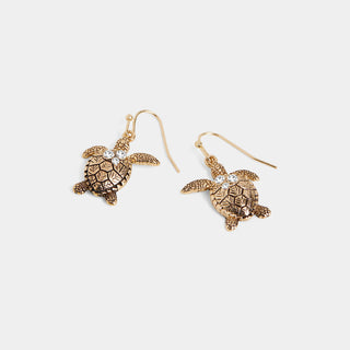 Whispers Sea Turtle Dangle Earrings - Gold