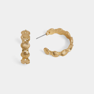 Whispers Shell Embellished Hoops - Gold