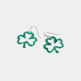 Whispers Clover Outline Dangle Earrings - Green