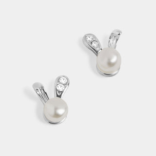 Whispers Pearl Bunny Stud Earrings - Silver