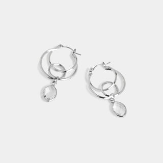 Whispers Bubbly Bead Dangle Hoop - Silver