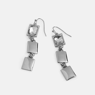 Whispers Square Jewel Drop Dangle Earring - Silver