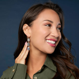 Whispers Square Jewel Drop Dangle Earring - Silver