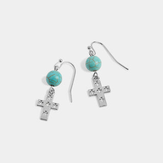 Whispers Turquoise Cross Drop Earrings - Silver