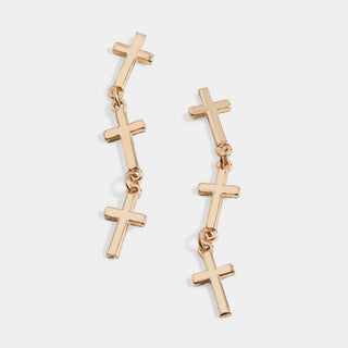 Whispers Triple Cross Dangle Earrings - Gold