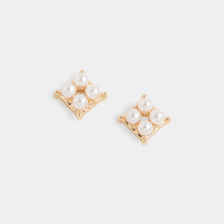 Whispers Pearl Square Stud Earrings - Gold