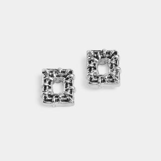 Whispers Square Weave Stud Earrings - Silver