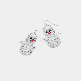 Whispers Beaded Snowman Dangle - Silver