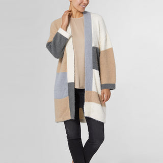 Gillian Colorblock Open Cardigan - Cream/Grey/Tan