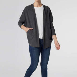 Holly Soft Brushed Open Cardigan - Charcoal