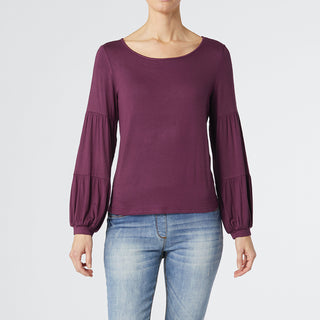 Celina Tiered Long Sleeve Crew Neck Top - Merlot