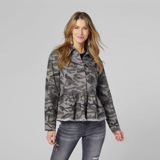 OMG Printed Ruffle Jean Jacket - Camo Print