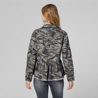 OMG Printed Ruffle Jean Jacket - Camo Print