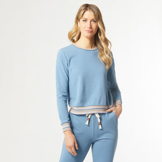Wanderlust French Terry Crew Neck Top - Blue