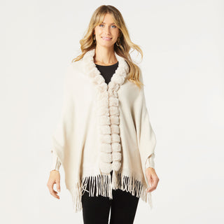 Zeta Wrap with Faux Fur Trim - Cream