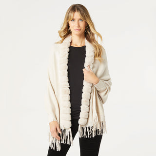 Zeta Wrap with Faux Fur Trim - Cream