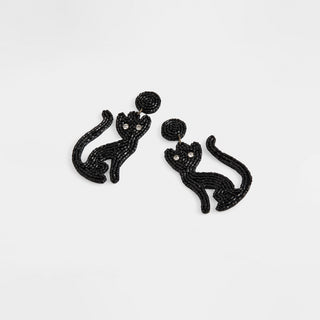 Black Cat Beaded Earrings - Black