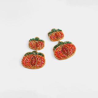 Pumpkin Beaded Earrings - Orange