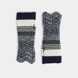Verigated Knit Fingerless Gloves - Cream