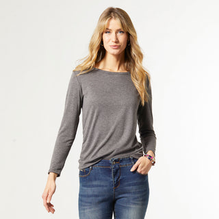 Vienna Long Sleeve Side Cinched Top - Mid Heather Grey