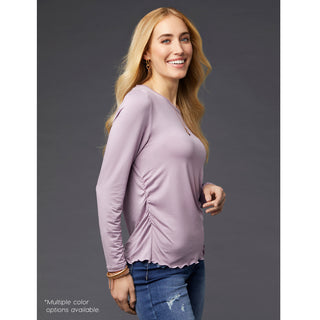 Vienna Long Sleeve Side Cinched Top - Mid Heather Grey