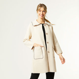 Cleo Coat with Contrast Trim - Cream