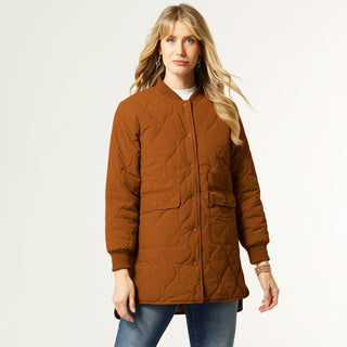 Karlie Lightweight Long Puffer Jacket - Rust