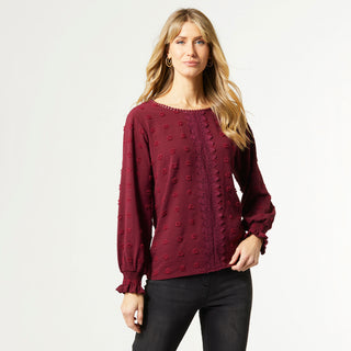 Samara Long Sleeve Swiss Dot Top - Wine