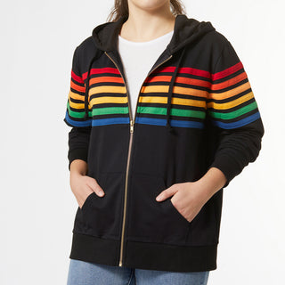 Amora Multi Stripe Zip-Up Sweatshirt - Black