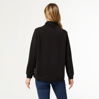 Hilarie Cowl Neck Top with Side Zip - Black