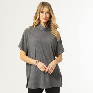 Robyn Short Sleeve Ribbed Tunic - Charcoal Heather
