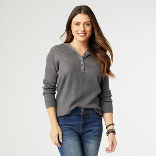Brinley Hooded Ribbed Sweater - Charcoal Grey