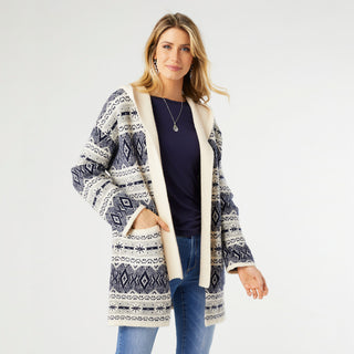 Chantal Hooded Cardigan with Pockets - Navy/Winter White