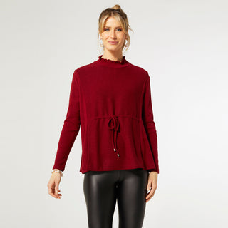 Charity Knit Top with Drawstring Waist - Burgundy