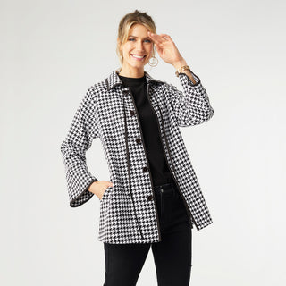 Blair Houndstooth Button-Up Coat - Black/White
