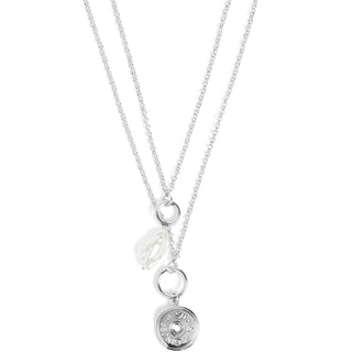 Two Layer Pearl Drop Necklace - Silver