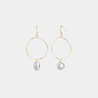 Gold Hoop Pearl Dangle Earrings - Grey