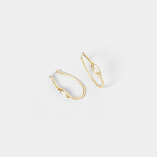 Gold Oval Hoopw/ Stone on Side - Gold