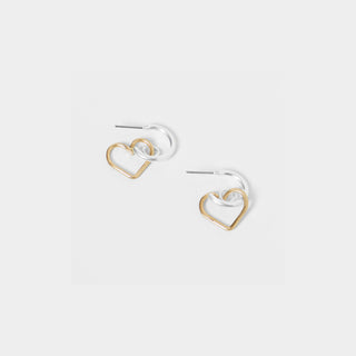 Small Silver Hoop with Gold Dangle Heart - Mixed Metal