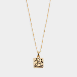 Silver Square Tree of Life Necklace - Gold