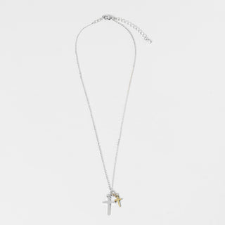 Dual Cross Necklace - Silver